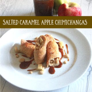 Salted Caramel Apple Chimichangas prepared with Salted Caramel, Sweetened Cream, and Cinnamon Sugar Apples wrapped in a Tortilla and Fried till golden.