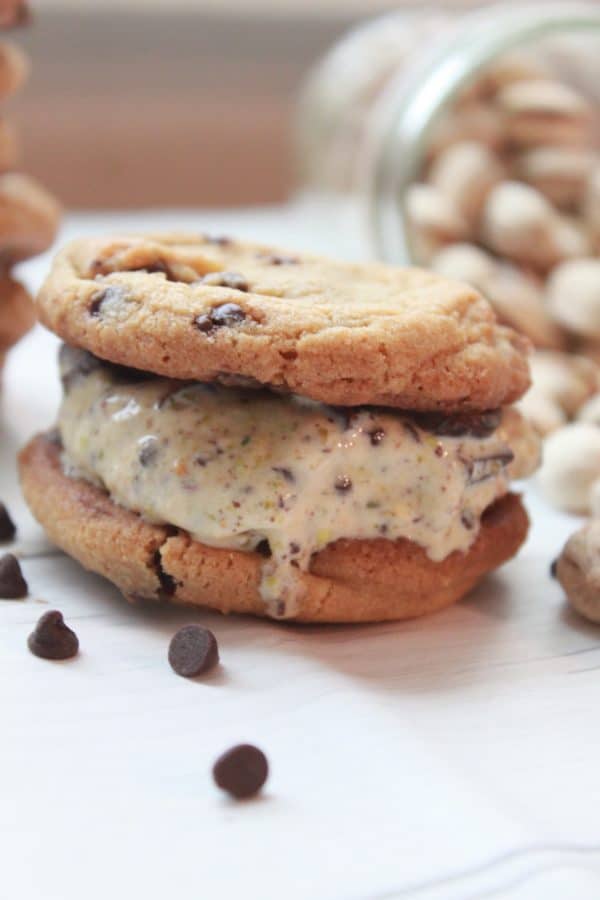 Chunks of chocolate and pistachios with a sweet, touch of sea salt ice cream and soft chewy chocolate chip cookies!!