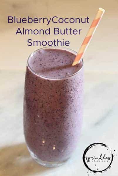 Make this Blueberry Coconut Almond Butter Smoothie for a quick anytime snack or on-the-go breakfast made with frozen blueberries, honey, and almond butter.