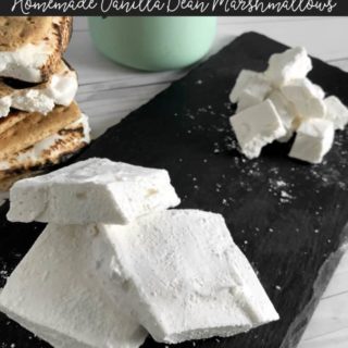 Melt in your mouth Homemade Vanilla Bean Marshmallows that are so easy that you will never go back to store bought that have blue dye.